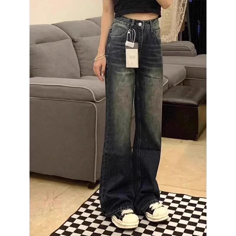 Thick Fluffy Wide leg Slightly Flared Jeans for Women in Autumn Winter Slim Retro Oversized Loose Straight leg Pants Trendy ins