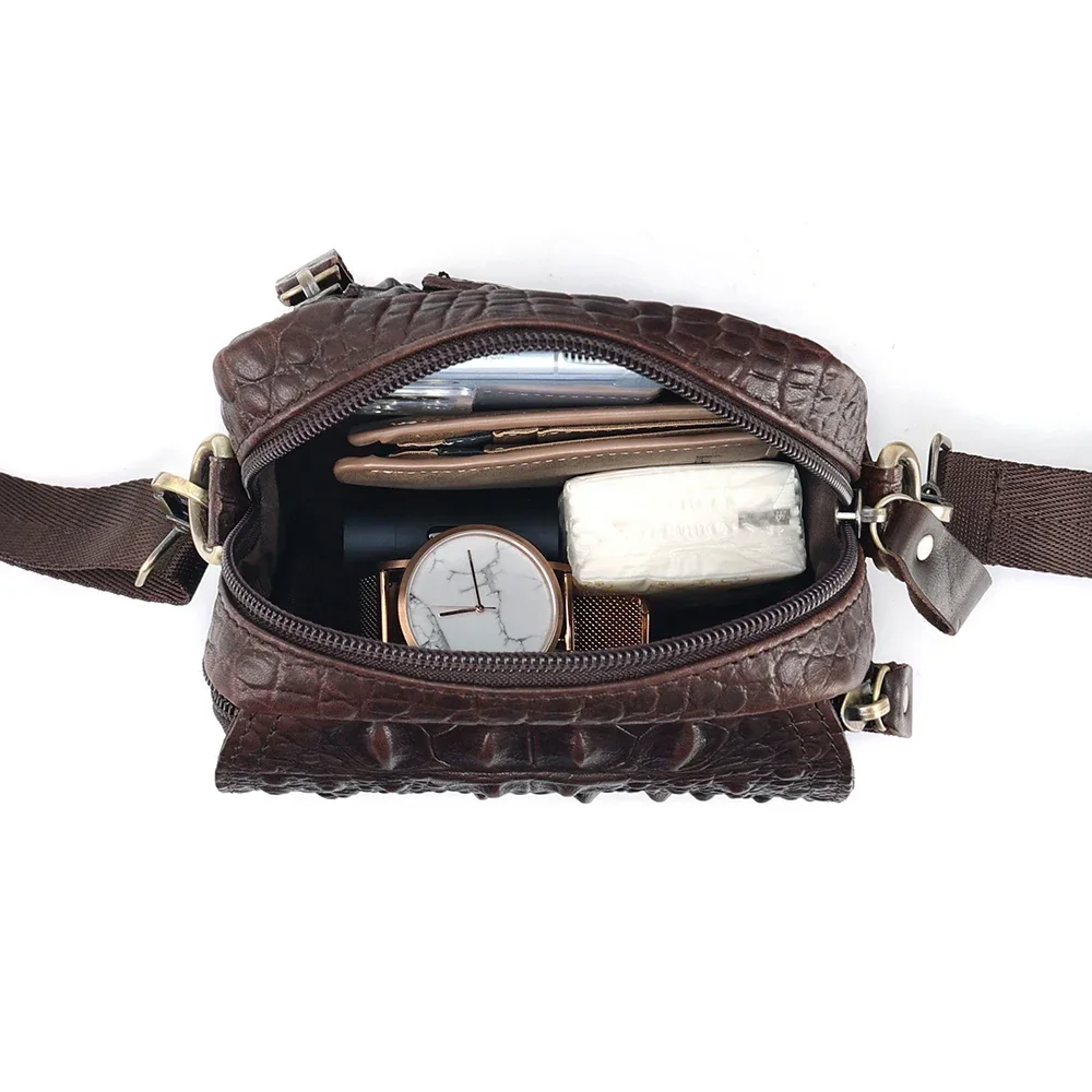 Echte koeienhuid lederen heuptas Vintage krokodilpatroon schoudertassen Vintage kleine Messenger Bag Fanny Packs voor heren