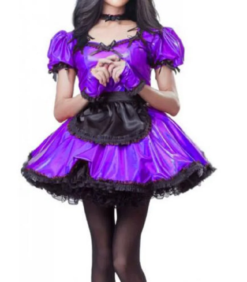 Purple Sissy Lace APRON Cute Bubble Sleeves Maiden Adult Little Girl Halloween and Crossdresser Party Daily UnisePurple Sissy La