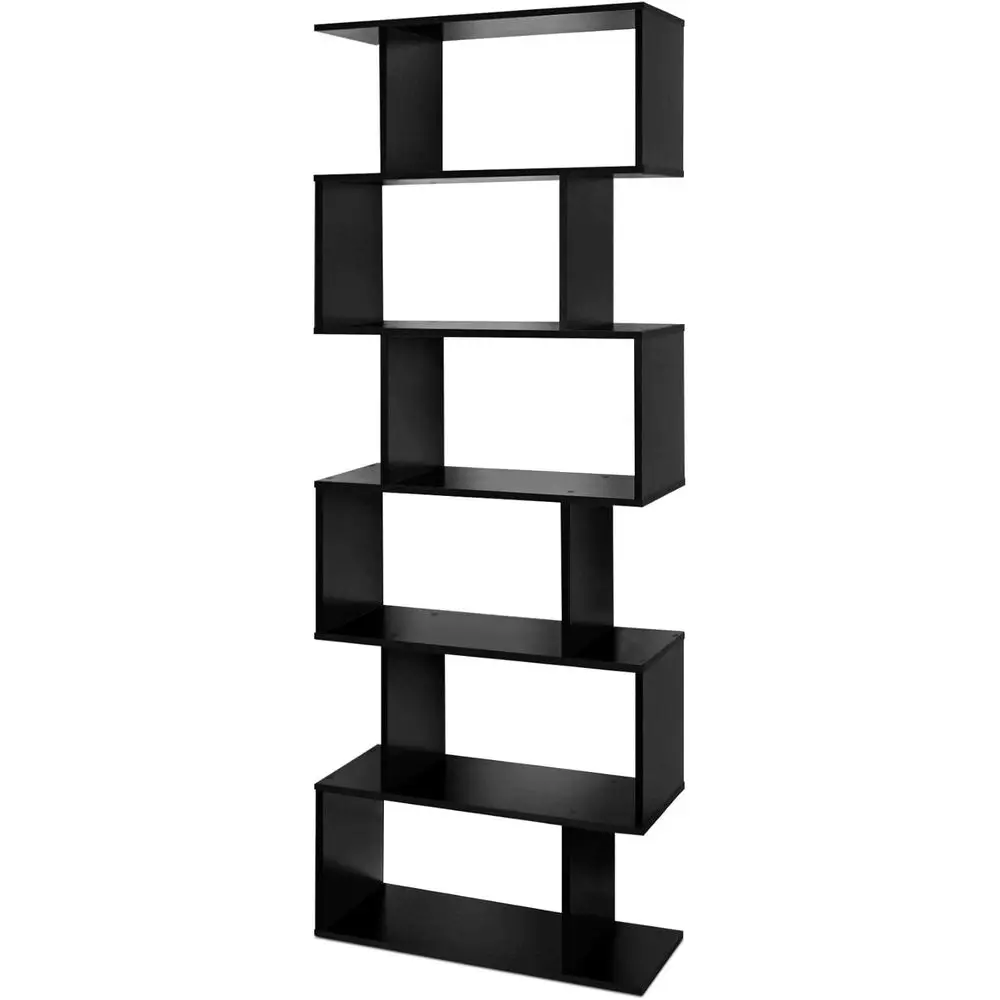 6-Tier S-Shape Bookshelf with Storage Shelves for Living Room, Black