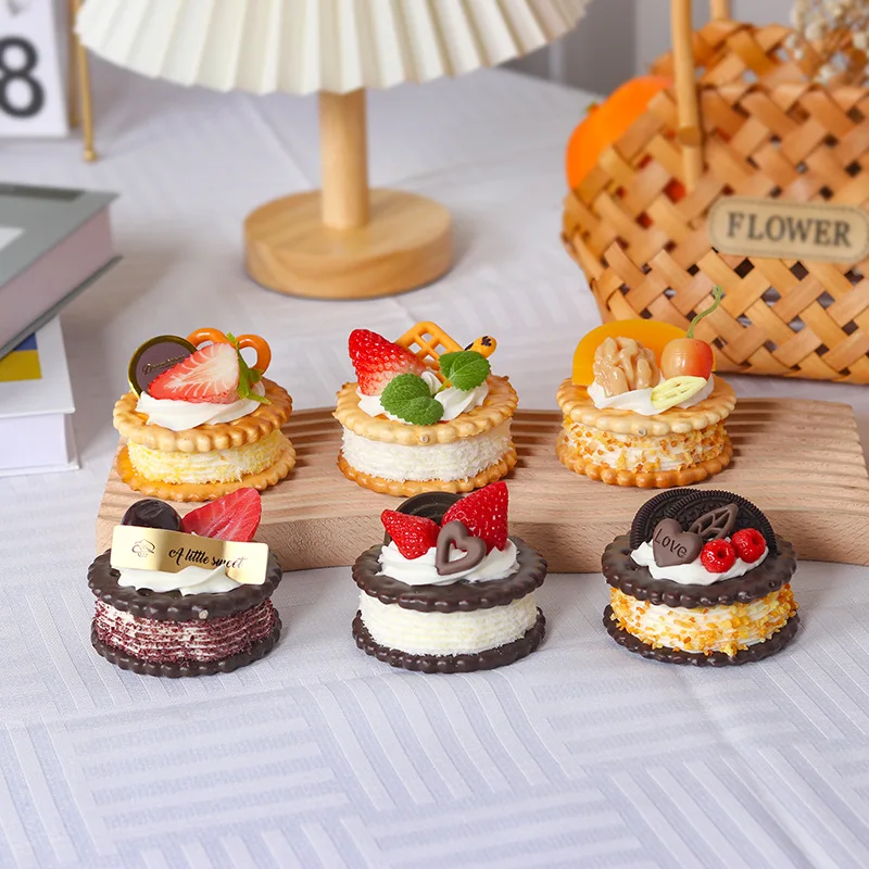 1PC Artificial Fruit Cake Biscuit Fake Food Decoration Photography Pro Food Simulation Cake Model Tea Table Decoration FCYY-045