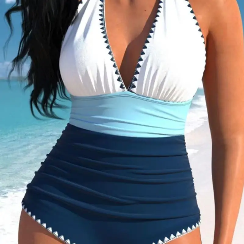 2026 Print One Piece Swimsuit Women Sexy Pleated Bathing Suit color matching Bodysuit Bikini Set Summer Fashion New Beachwear
