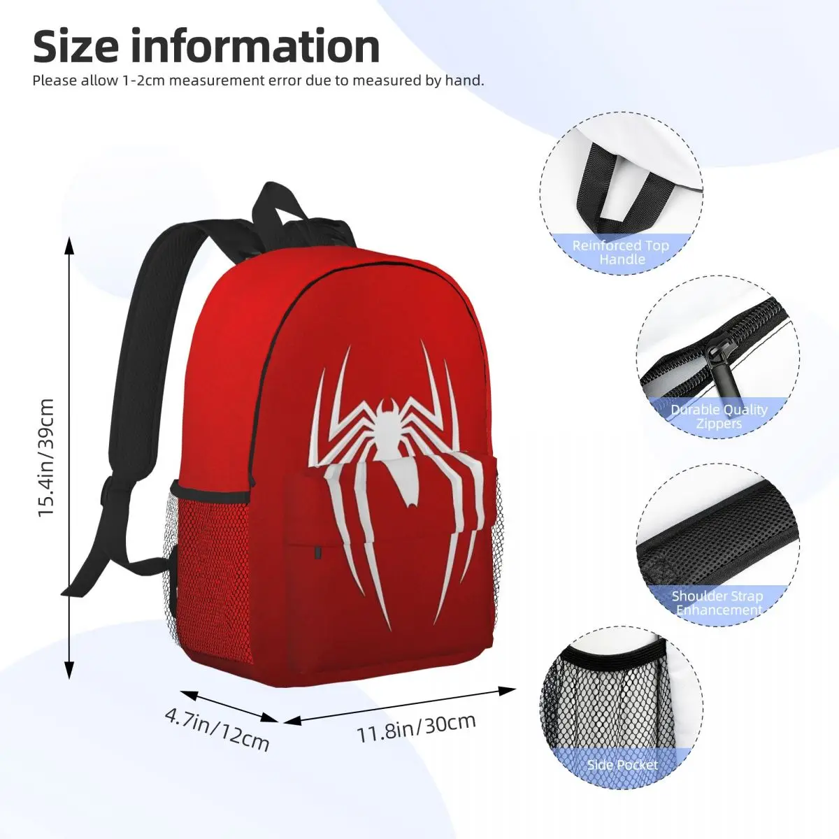 Mochila ligera Spider Man de 15 pulgadas, bolso versátil y elegante para la escuela, viajes y uso diario