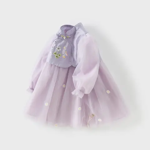 데이브 벨라 용수철 여아 아기 공주 원피스 매력, 귀여운 보라색 메쉬 자수 꽃 파티, 부드러운 야외 DB1250548, 2025 Best5