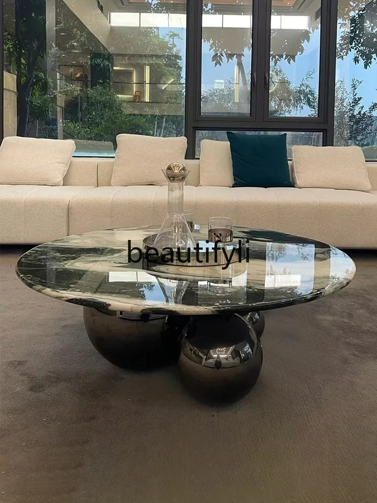 Marble coffee table can be customized high-end coffee table designer creative stainless steel round coffee table