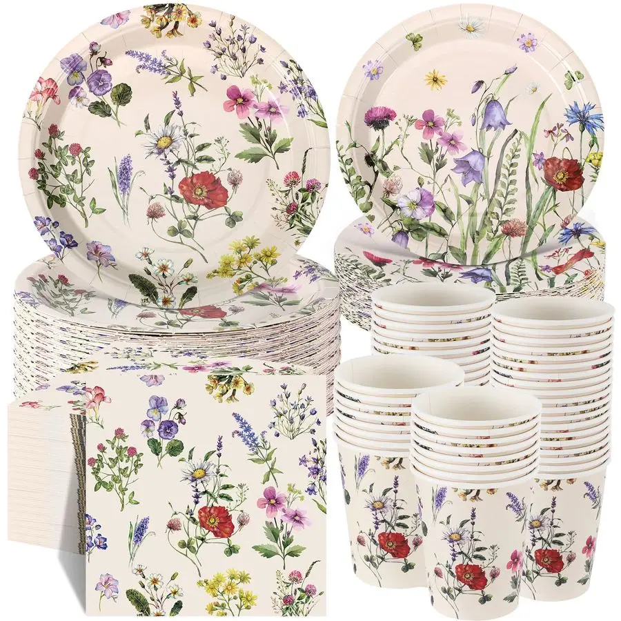 

Pcs Wildflower Party Decorations Include Spring Summer Floral Paper Plates Napkins and Cups for Wildflower Baby Shower Tea Decor