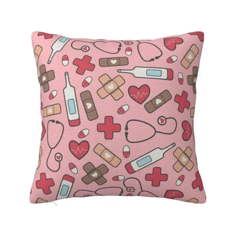 Red Hearts Pink Nurse Doctor Pillow Cover Home Decorative Health Care Cushion Case Throw Pillow for Car Double-sided Printing