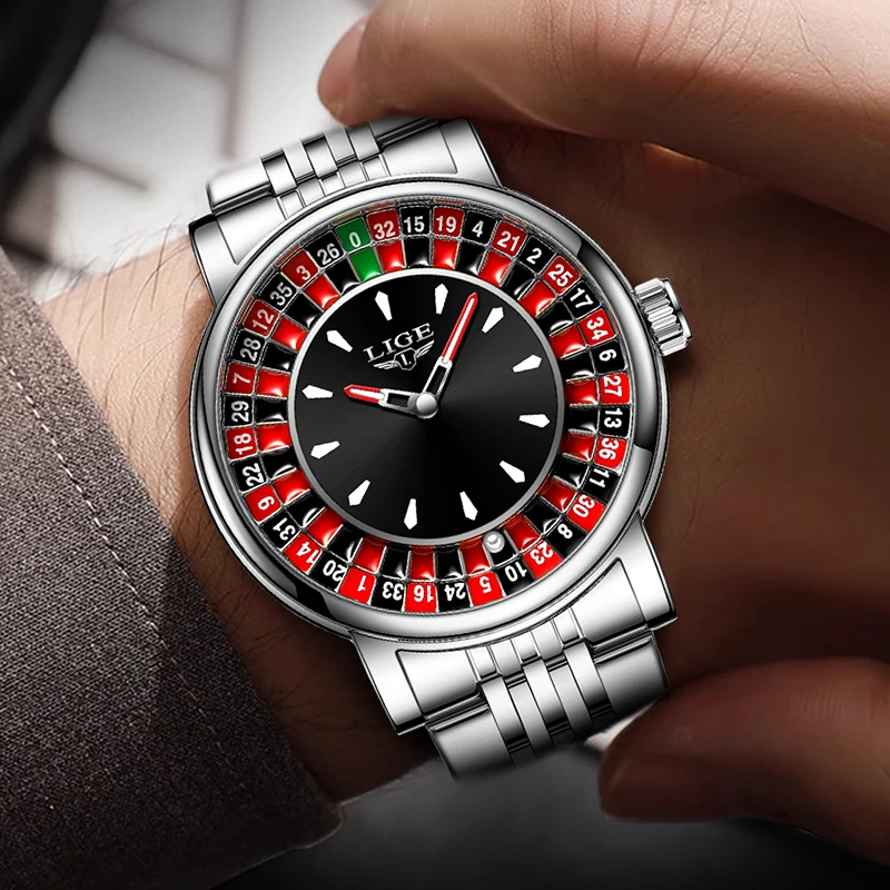 ساعة LIGE للرجال بتصميم إبداعي للعبة مقاومة للماء للرجال ساعات يد كوارتز مضيئة من الفولاذ المقاوم للصدأ للرجال Reloj Hombre