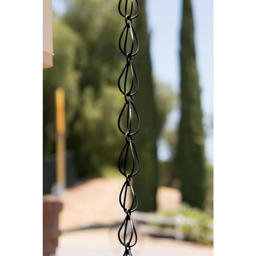 Aluminum Teardrop Shaped Rain Chain, 8-1/2 Feet Long, Used for Replacing Downspouts in Drainage Ditches, Black Powder Coating