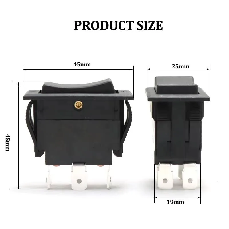 16A 250VAC KCD4 Auto For Car Electric 230V 6 Pin Rocker Switch With 3 Positions Black Plastic Snap-On Off-On IP40