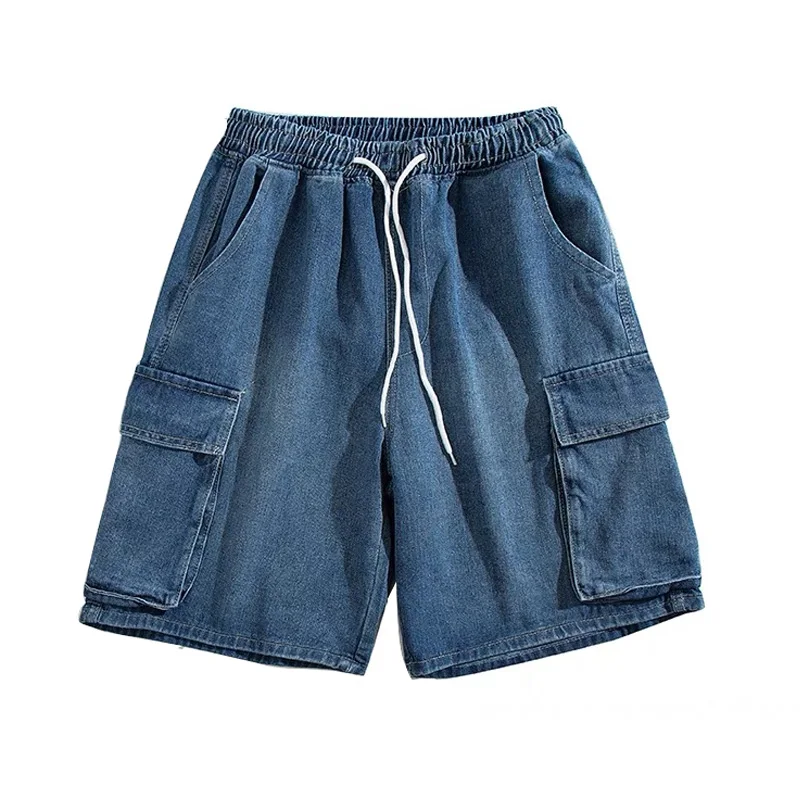 Summer Men Denim Short Streetwear Vintage Korean Harajuku Pocket Jeans Shorts Hip Hop Cargo Pants Oversized Bottoms Male Clothes