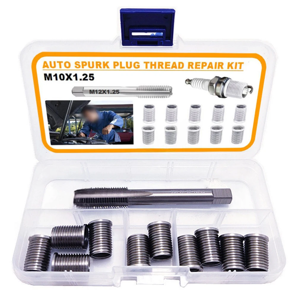 

Repair Set for Stripped Threads 11pcs M10X1.25 with Stainless Steel Inserts and High Speed Steel Tap for Mechanical Systems