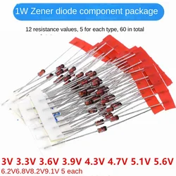 60 pieces per box Diode 1W Zener Diode Component Pack 1N47 Series Zener 3V-9.1V 5 pcs each of 12 types