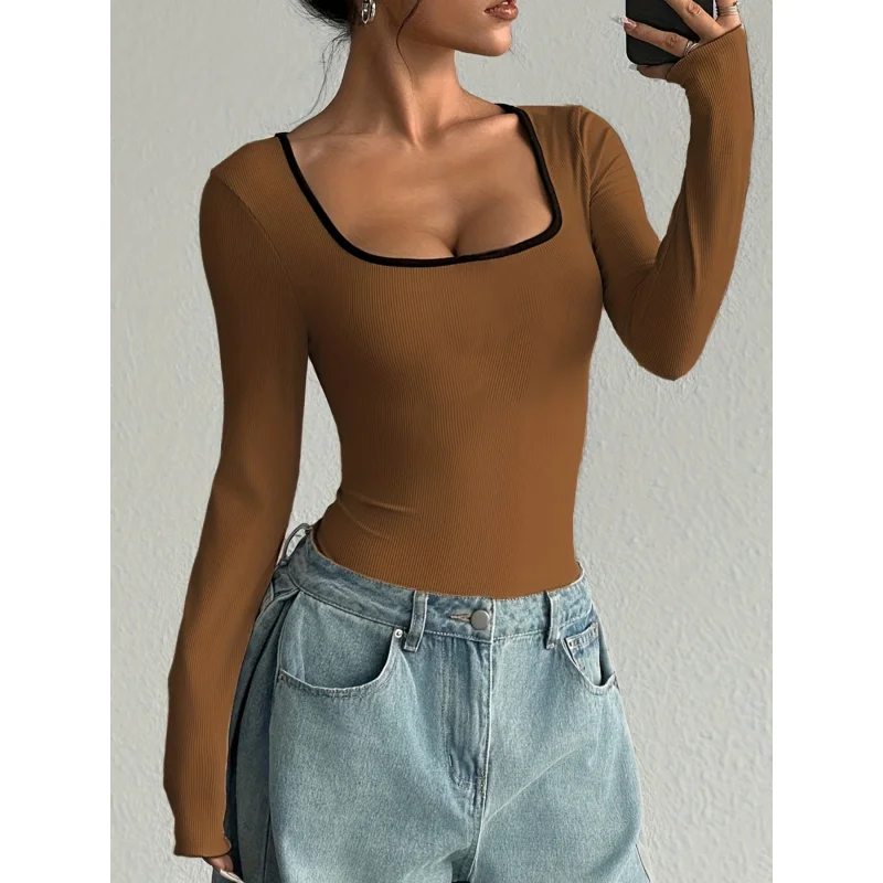 Women'S Sexy Slim-Fit U-Neck Jumpsuit - Long Sleeve Solid Color All-Season Elegant Outfit, Chic & Comfortable view 3