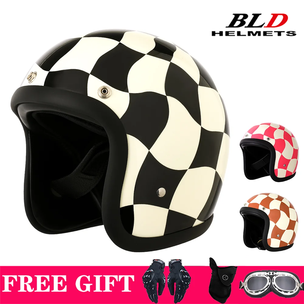 BLD Vintage Cruiser Open Face Helmet Motorcycle Bike Men Women DOT Lightweight Breathable Retro Style Adjustable Strap Sports