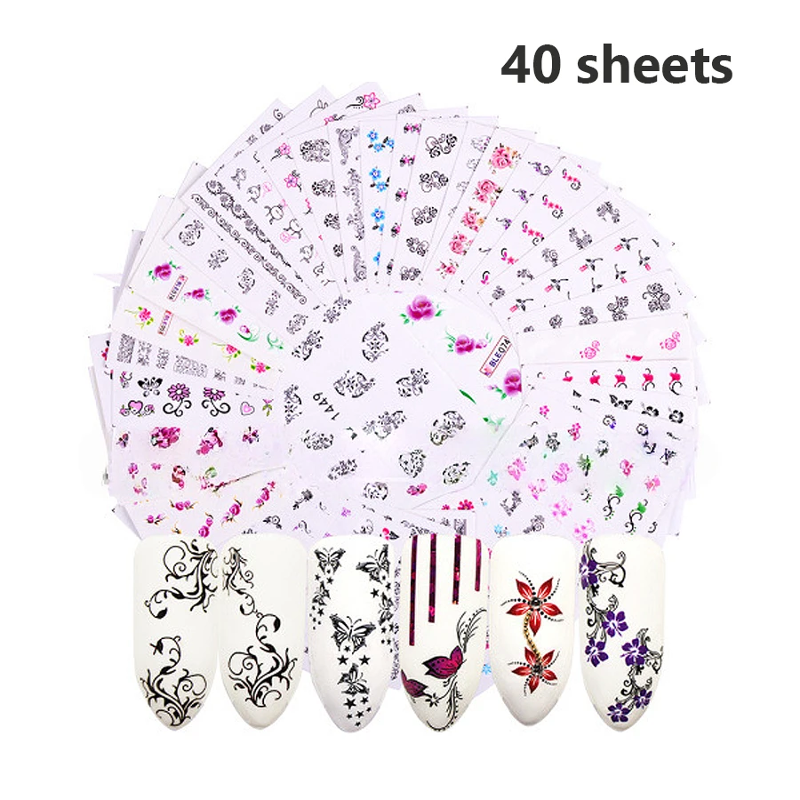 Buntes Nagelkunst-Aufkleberset mit gemischten Designs - DIY-Wassertransfer-Aufkleber mit Blumen, Schmetterlingen, Federn und Blättern für Nageldekoration – Detail 7