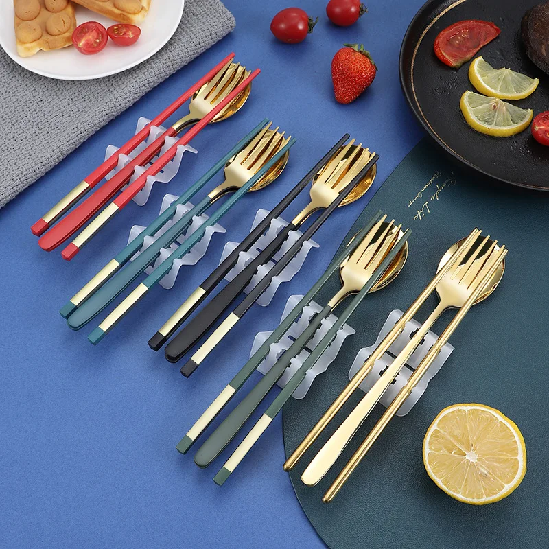 2/3pcs Korean Style Spoon Fork Chopsticks Set Stainless Steel Cutlery Set Student Travel Portable Tableware Set Kitchen Supplies