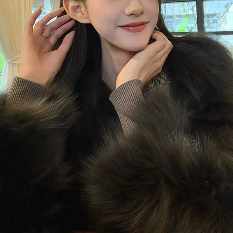 الراقية المرأة الأنيقة Maomao معطف قصير سليم صالح كم طويل الشتاء سترة الشباب موضة خفيفة فاخرة عادية الفراء أبلى