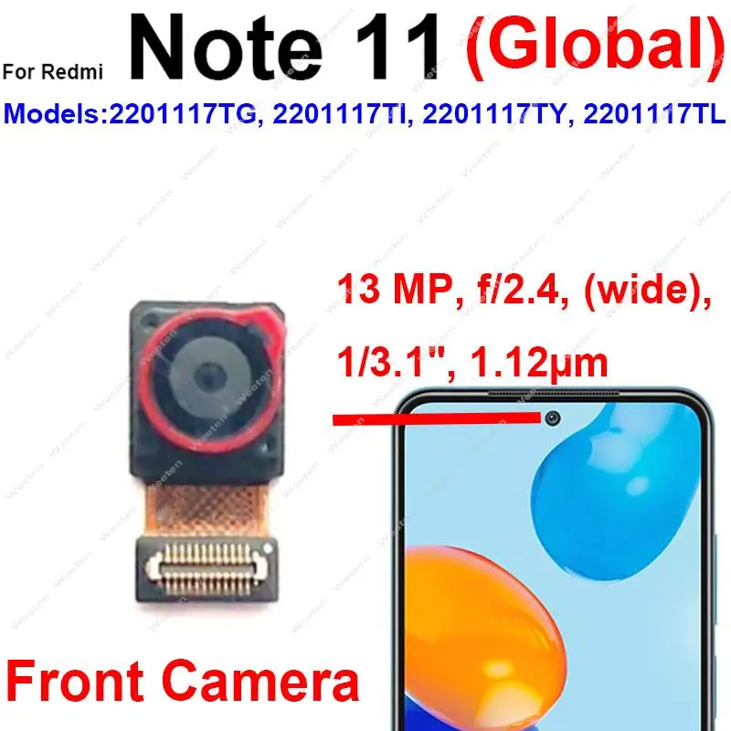 Front Rear Camera For Xiaomi Redmi Note 11 2201117TG TI TY Main Back Front Samll Facing Camera Moduel Flex Cable Parts