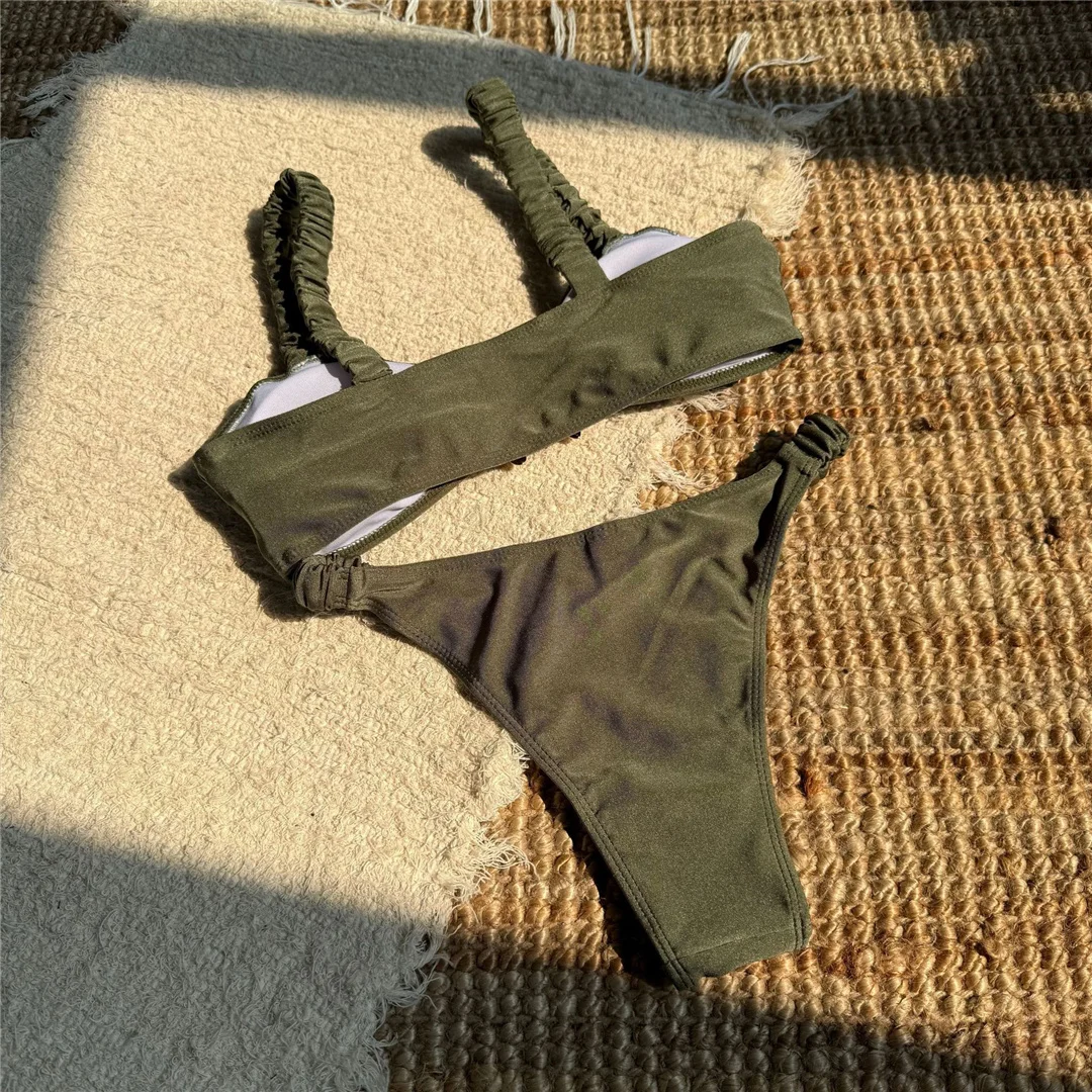 Sexy Bikini mit hohem Beinausschnitt und Metallstern, zweiteiliger Badeanzug für Damen, gepolsterter Badeanzug, Badebekleidung, Modell V7029. – Detail 11