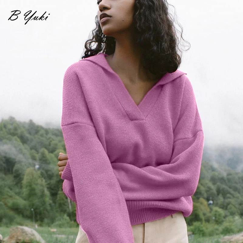 Blessyuki Basic V Neck Knitted Pullovers Women 2023 Loose Solid Simple Sweaters Ladies Korean Winter Warm Casual Knitwear Jumper