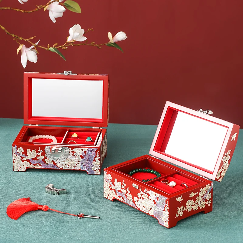 صندوق مجوهرات فاخر، علبة هدايا زفاف خشبية راقية، حامل زينة خطوبة الزفاف، صندوق تخزين مزخرف #5