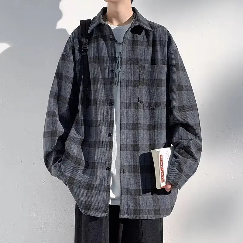 Men Jackets Plaid Simple Teenagers Baggy Comfortable Vitality Harajuku Lapel Stylish Classic Outwear Workout Korean Style Chic