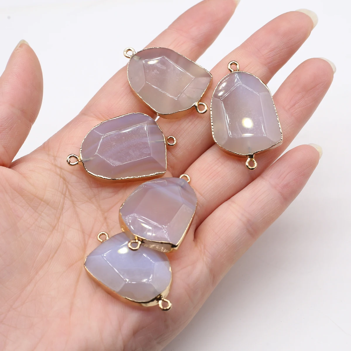 Natural Gray Agate Pendant Connector Irregural Druzys Stone Pendant Connector for Making DIY Jewelry Necklace Bracelet 27x37mm