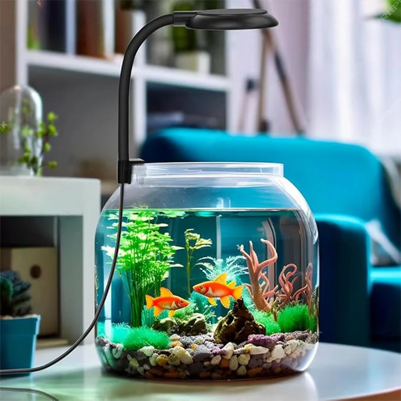 Mini Clip-On Aquarium Light 5W USB Dimmable Fish Tank Lamp with 3 Light Modes (White/RGB/Full Spectrum)360° Adjustable Gooseneck
