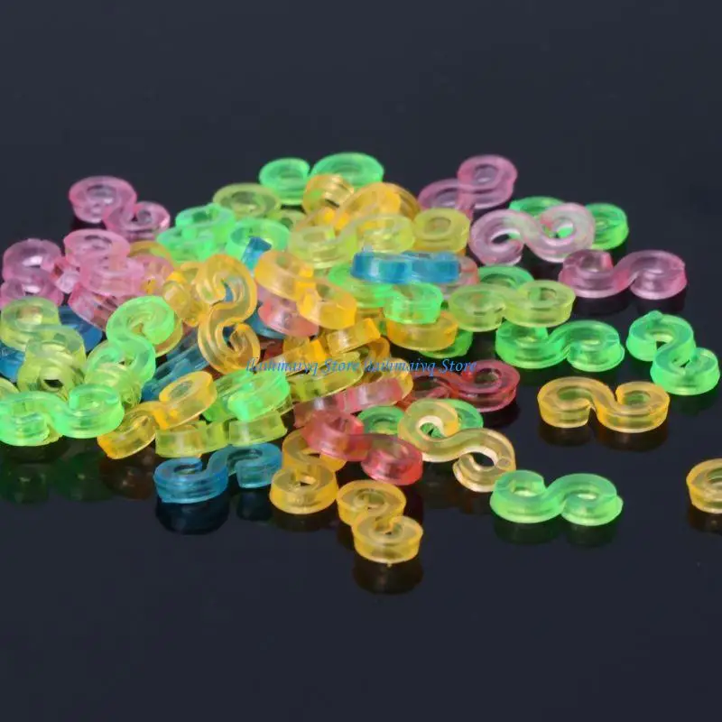 573B 100pcs Kids Mix Colors C-Clips S-Clips Rubber Braided Bands Bracelet Making DIY