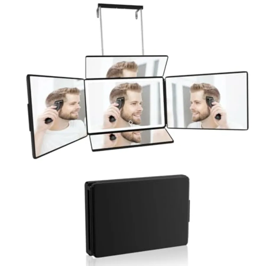 

5 Way Mirror with Light for Self Hair Cutting, 360° Barber Mirror for Men Shaving, Makeup Mirror with Height Adjusta for Braidi