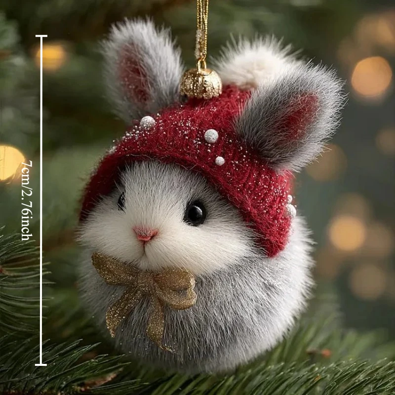 Acrylic Flat Printed Forest Animal Christmas Tree Hanging Ornament, Cute Rabbit Hedgehog Pendant Home Decor and Christmas Gift