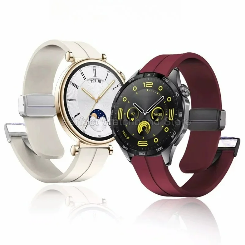 For Huawei GT3/GT4/GT5 Honor Magic2 Series Exquisite Durable Silicone Watch Strap 20 22mm with Magnetic Stainless Steel Buckle