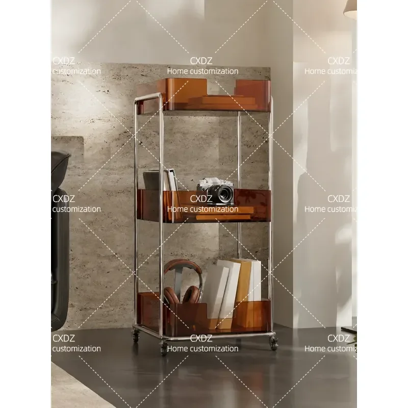 Modern Movable Shelf Transparent Acrylic Multi-layer Storage Rack Living Room Wheeled Cart