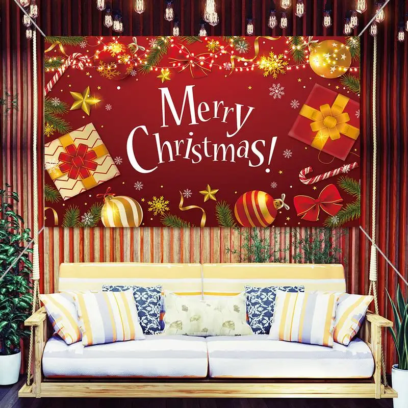 Christmas Backdrops For Wall Family Merry Christmas Parties Decoration 6 X 3.6 Ft Glitter Christmas Photo Banner Signs For