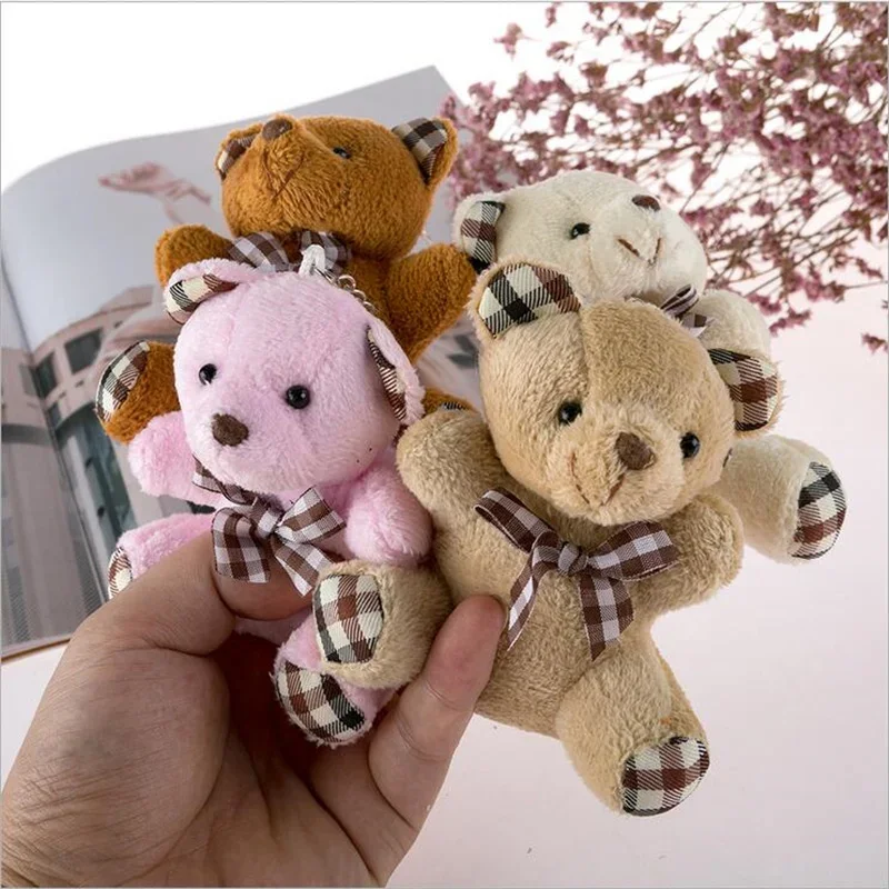 1PC Plaid Bow Tie Plush Sitting Bear Toys Small Pendant Cartoon Bouquet Doll Wedding Activity Gift Soft Stuffed Toy Hot New 10CM