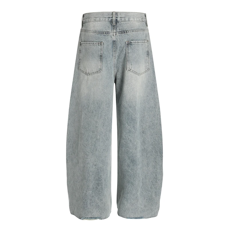 Unisex Washed Vintage Jeans Ripped Holes Retro Deconstructed Straight Blue 2026 Spring Autumn Jeans for Men and Women