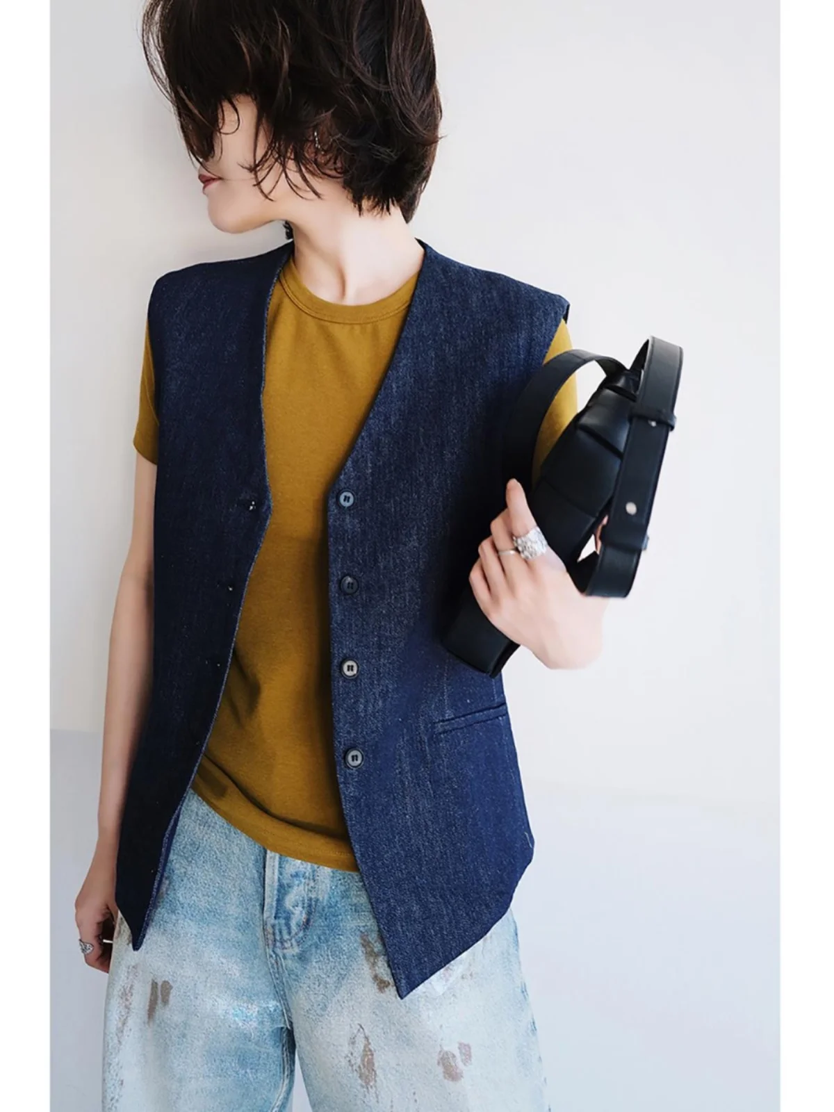 Active Blue Denim Vest 2605 Women's Fashion Spring Cotton Polyester Blend Vest Flattering Fit Casual Comfortable Top