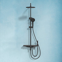 DIIIB Shower Set Four-Function Rainfall Big Top Spray Storage Platform Supercharged Spray Gun Black Bathroom Shower Faucet Set
