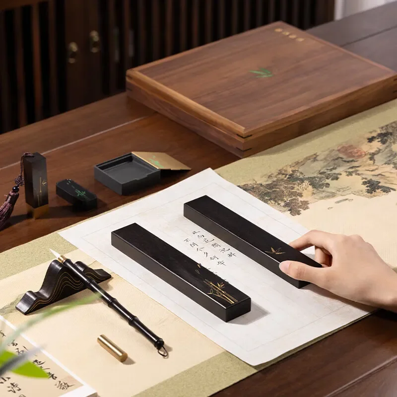 Premium Bamboo Calligraphy Set with Ink Stone Brush and Rice Paper in Elegant Gift Box for Traditional Chinese Writing