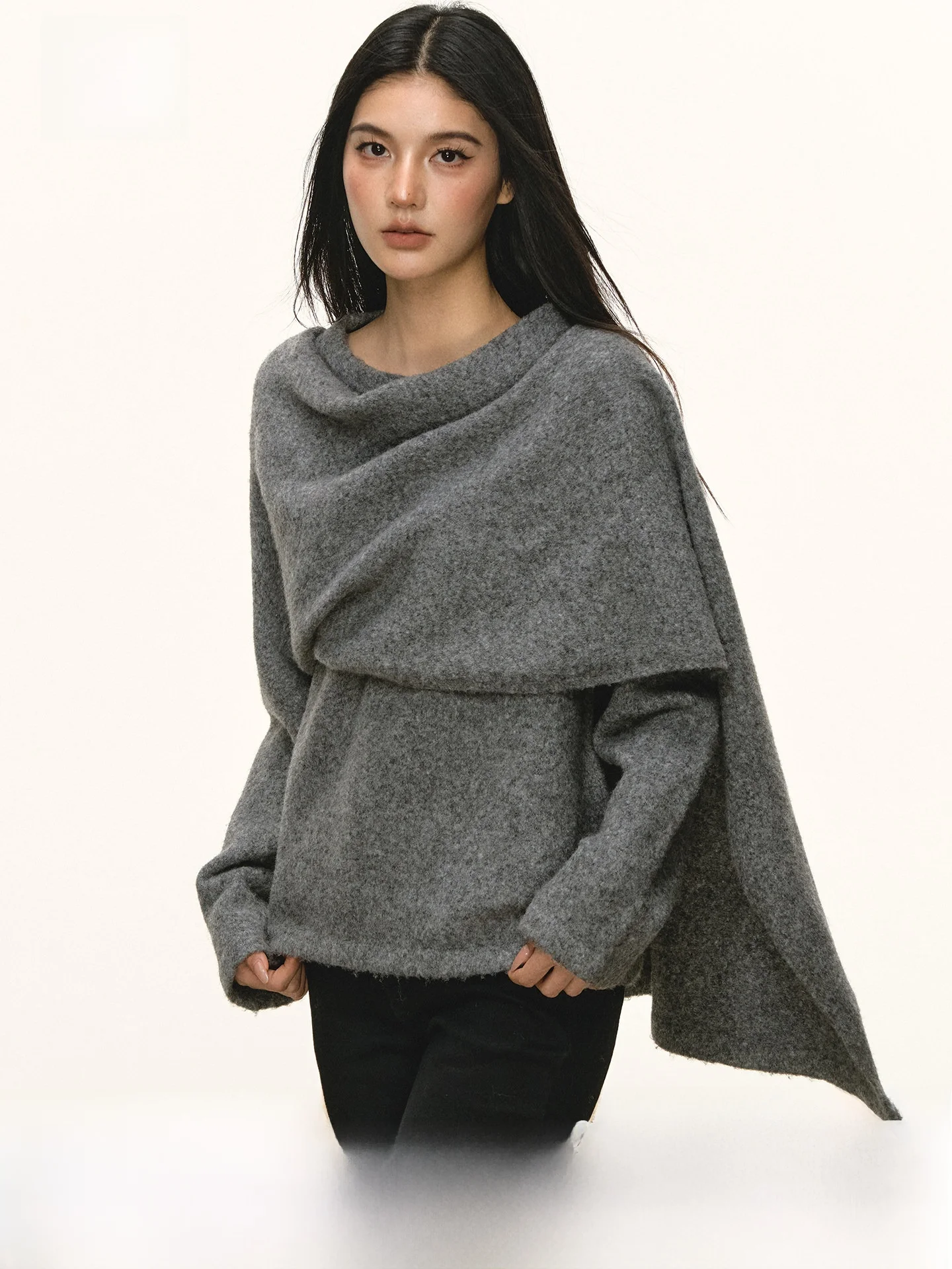 

Женский свитер Anna Aneae с имитацией двухслойности, уникальный дизайн, вязаный топ на весну-осень, повседневный свободный крой, размер L