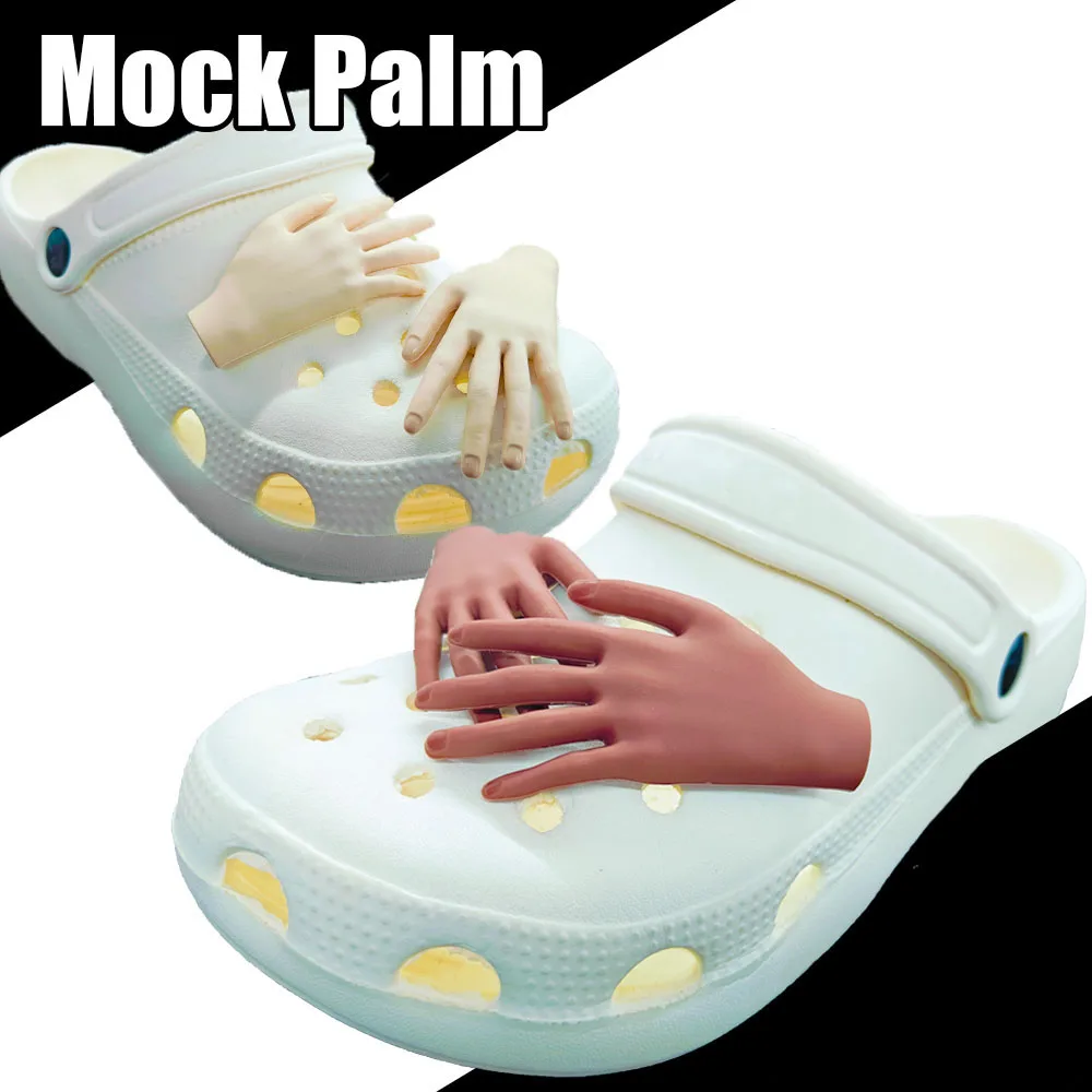 2pcs Hand Shoe Charms Flexible Parody Clogs Sandals PVC Garden Shoe Decorations Funny Gift for Friends