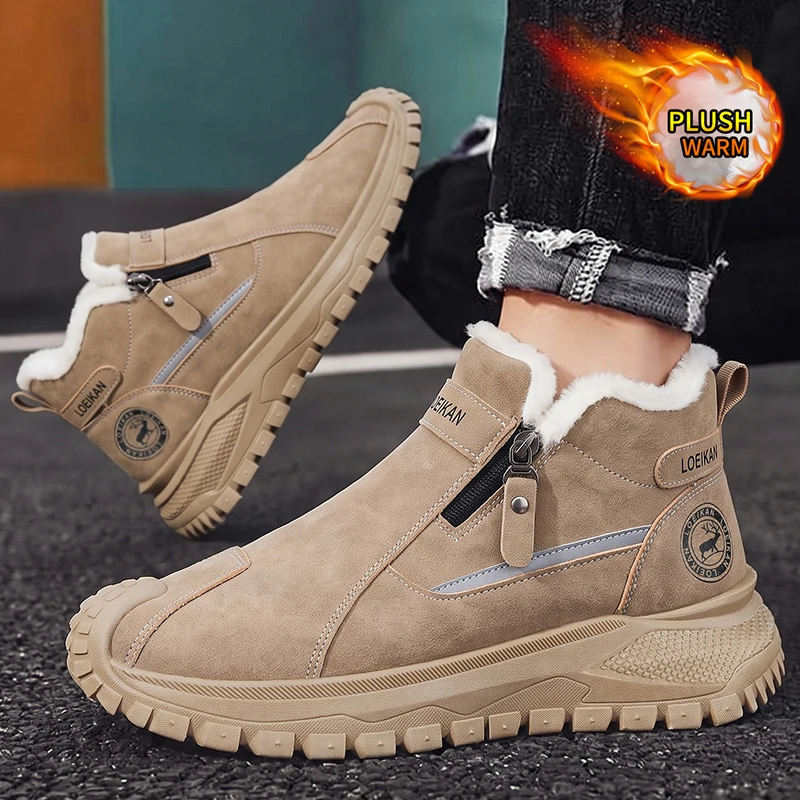 Herren Warme Fleece-Gefütterte Winter-Knöchelstiefel mit Seitenreißverschluss, Rutschfeste Dicke Sohle, Lässige Schneestiefel für Männer – Detail 3