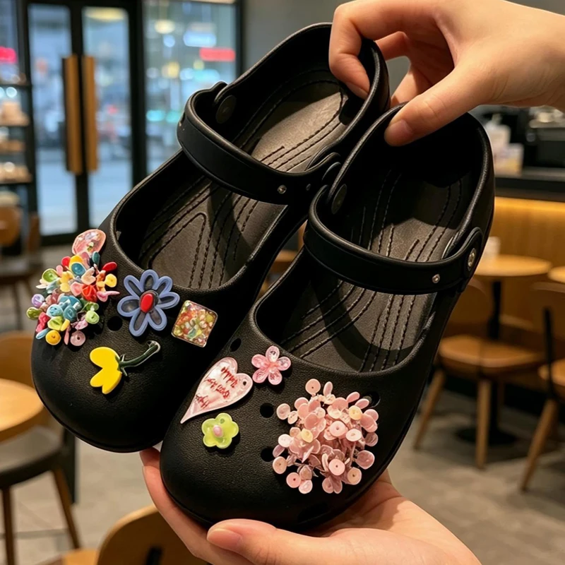 DIY Shoe Bow Set with Colorful Beaded Flowers Removable Decorative Buckle Accessories for Perforated Shoes 1Set
