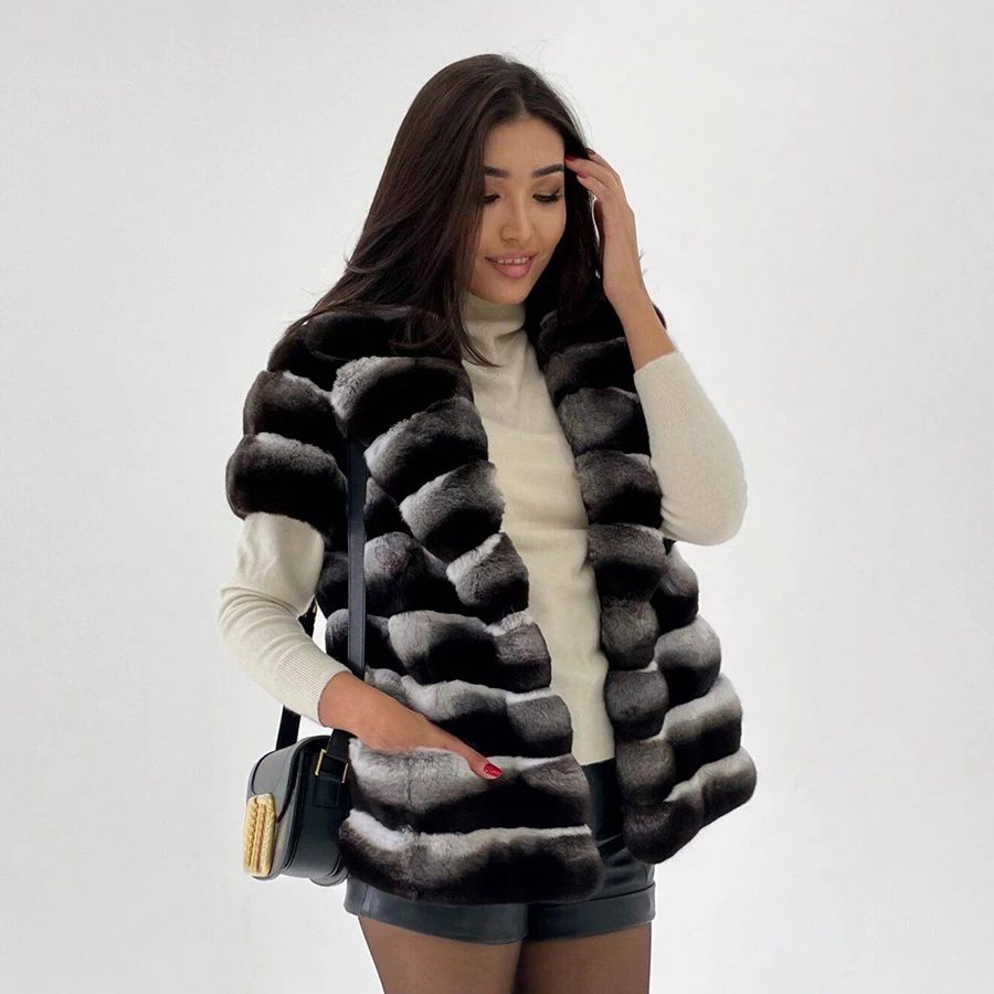 Natural Rabbit Fur Coat Women Chinchilla Fur Coat Best Seller Real Fur Jacket Winter Warm Jackets Short Fur Coats