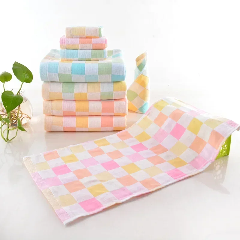 Double-layer Gauze Children\'s Towel Thin Plaid Can Be Hung Pure Cotton Baby Saliva Towel Infant Soft Color Matching Small Towel