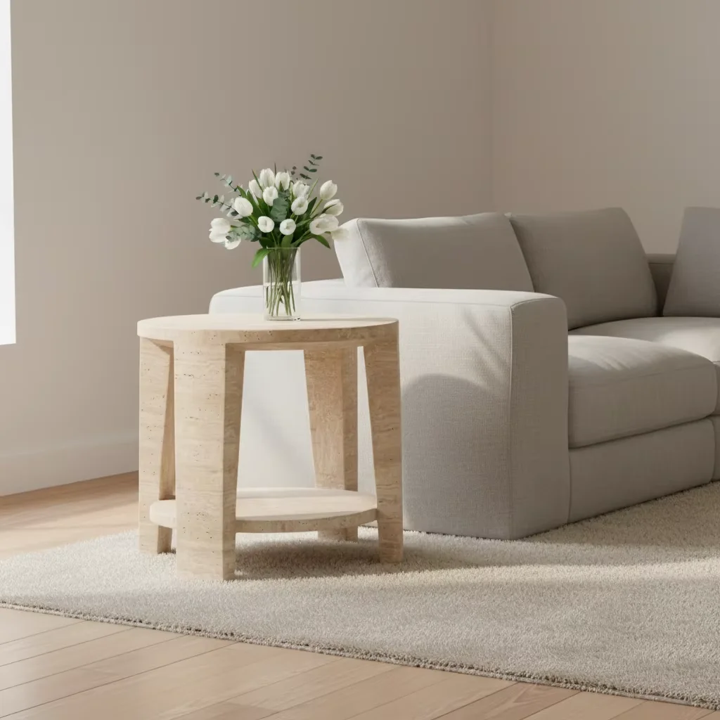 # Modern Customized Size Furniture Living Room Handcrafted Carved Travertine Side Table