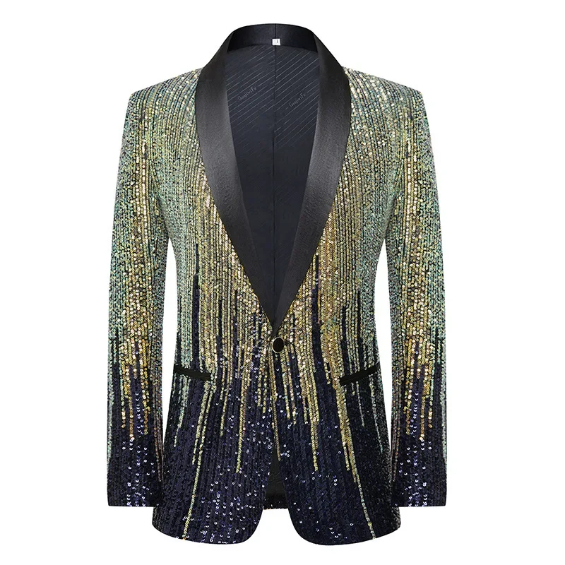 Casaco masculino de lantejoulas gradiente de meteoro, performance de palco, casamento anfitrião, único blazer