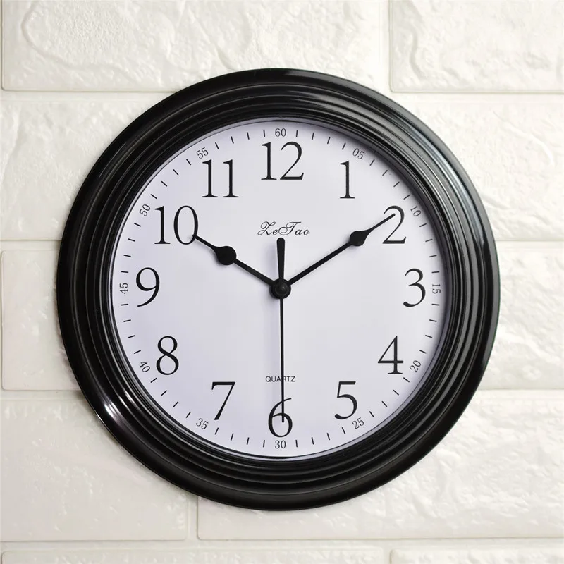 9 Inch Wall Clock Thick Border Non-Ticking Quartz Clock Round Modern Decoration Home Bedroom Retro Time Kitchen Nordic Black
