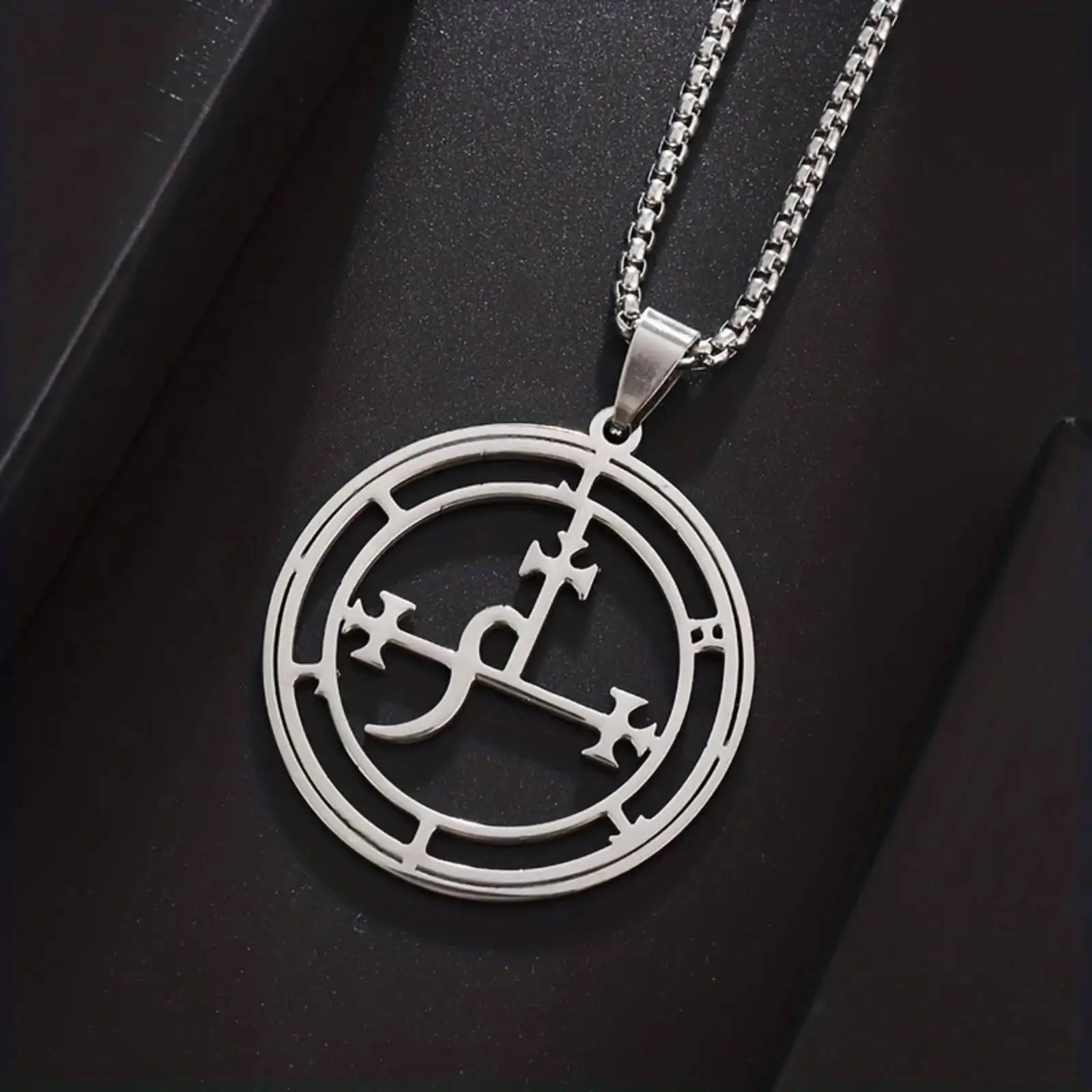 Edelstahl-Siegel von Lilith Anhänger Halskette Siegel von Lilith Symbol Salomon Magischer Amulett-Schmuck für Männer und Frauen – Detail 3